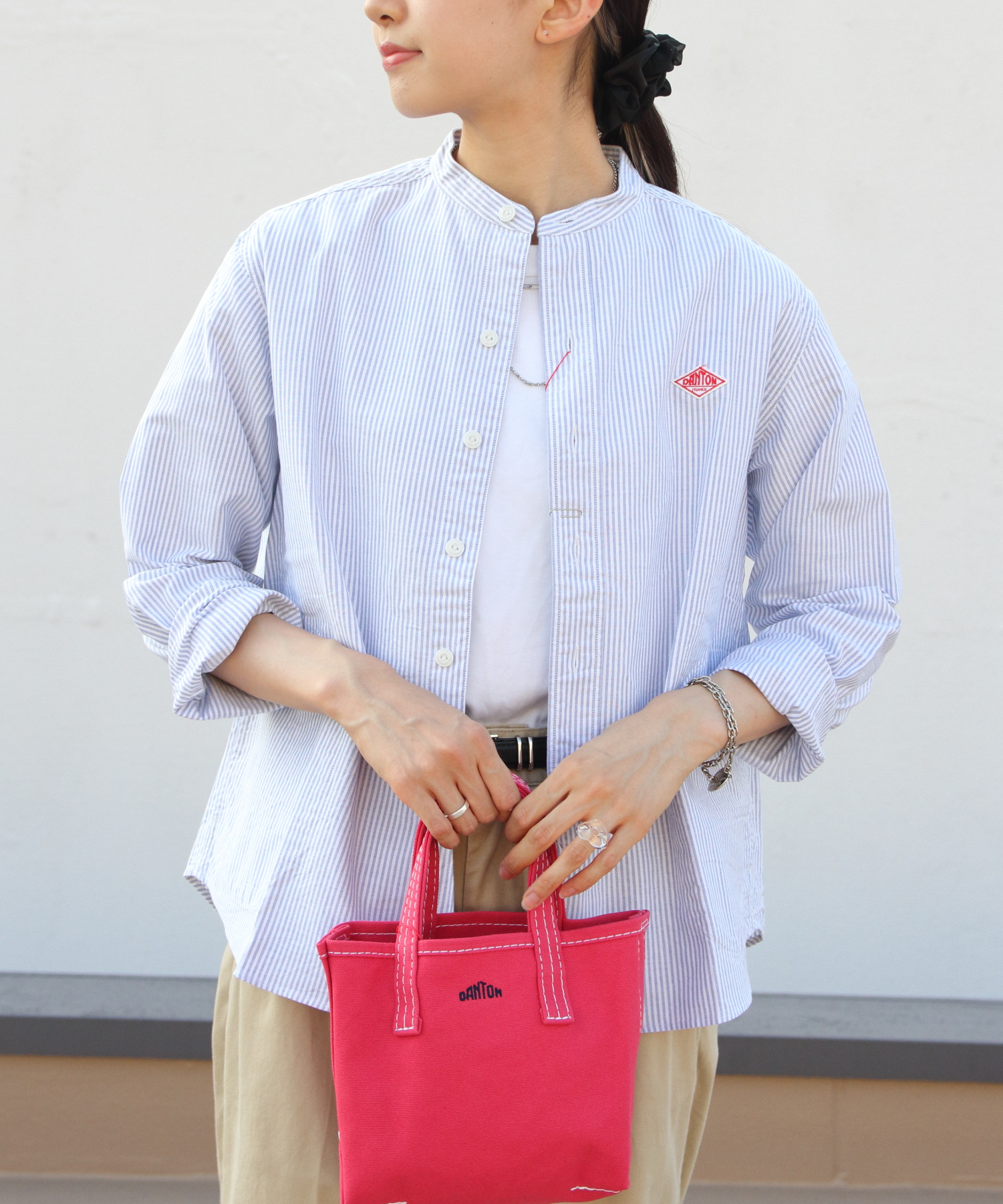 DANTON/ダントン　バンドカラーシャツロングスリーブ　チェック＆ストライプ　BAND COLLAR SHIRT LONGSLEEVE CHECK＆STRIPE（ウィメンズ）　DT-B0279 OXP